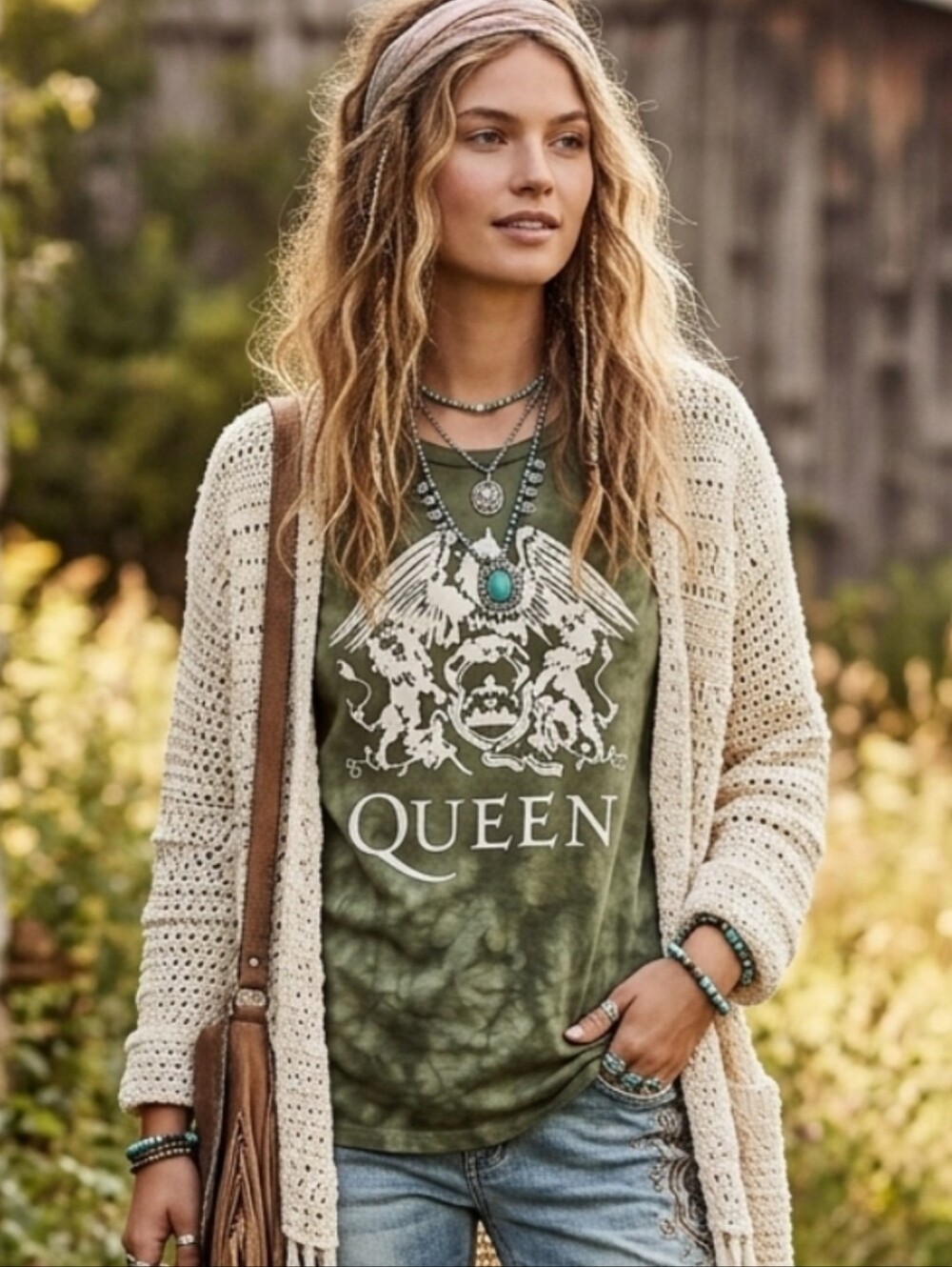 New QUEEN Classic Crest Women's Graphic Rock Band T-Shirt XL Green